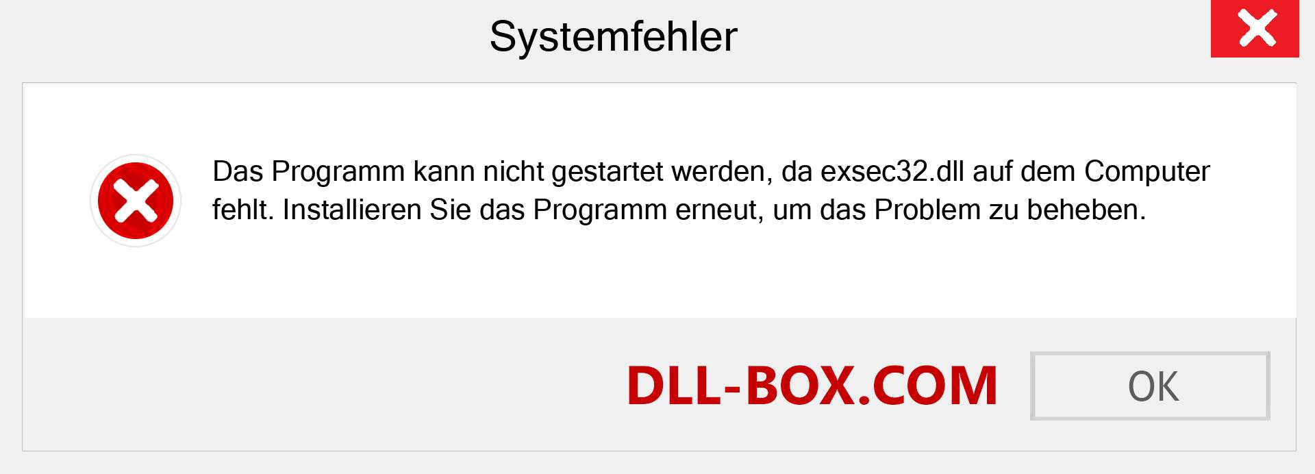 exsec32.dll-Datei fehlt?. Download für Windows 7, 8, 10 - Fix exsec32 dll Missing Error unter Windows, Fotos, Bildern